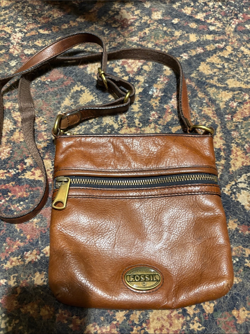 Fossil Cognac Brown Leather Messenger Crossbody